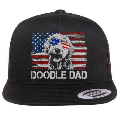 Doodle Dad Goldendoodle Dog American Flag 4th Of July Flatbill Hat
