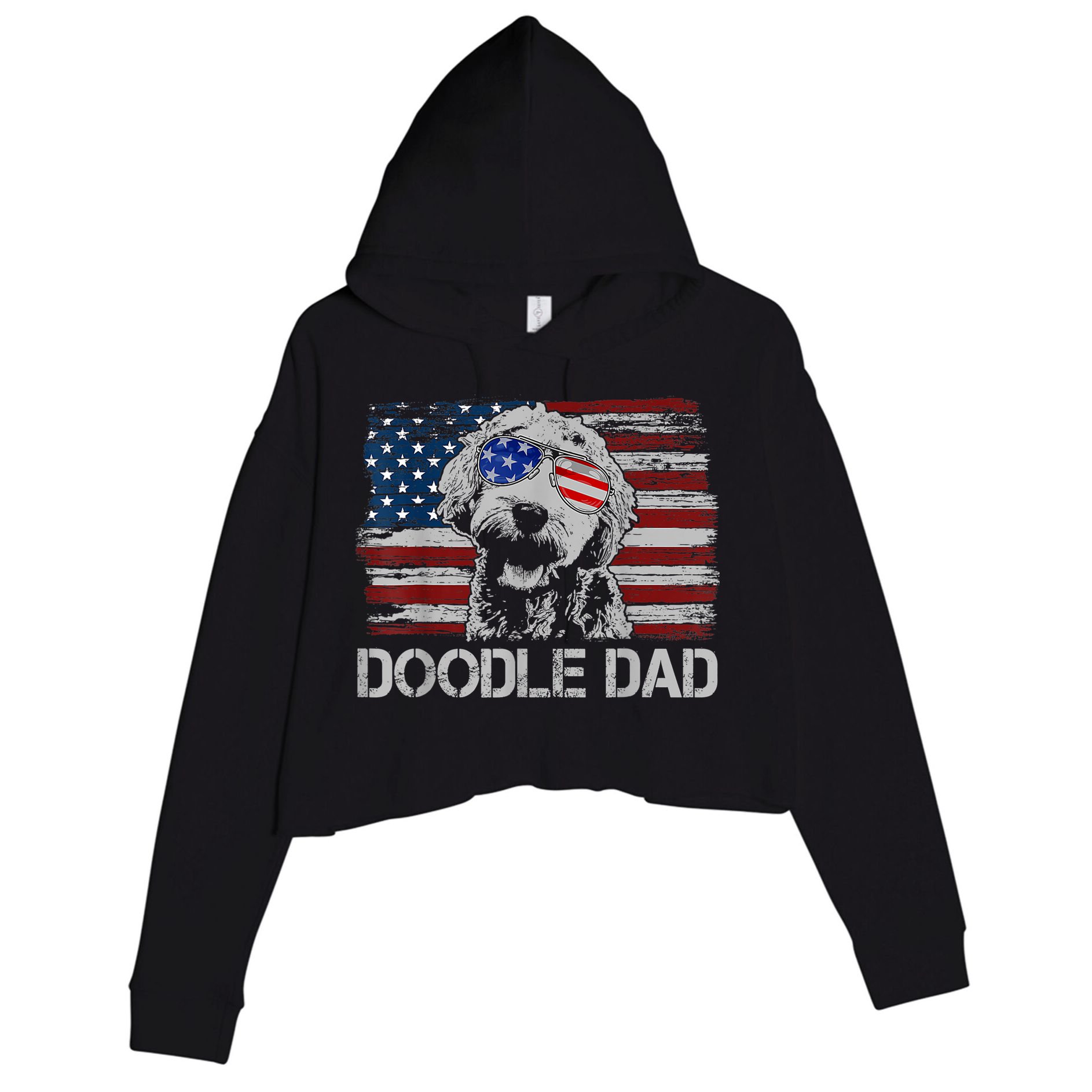 Doodle Dad Goldendoodle Dog American Flag 4th Of July Crop Fleece Hoodie