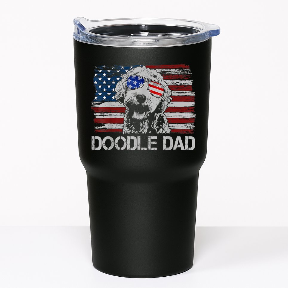 Doodle Dad Goldendoodle Dog American Flag 4th Of July Tumbler