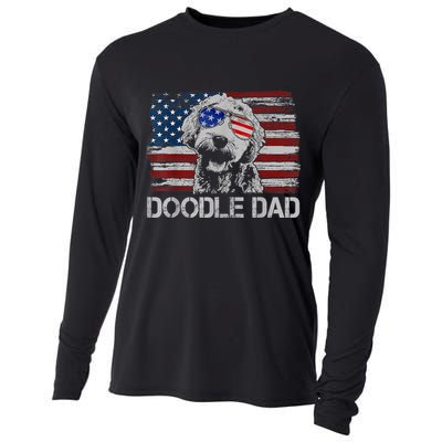 Doodle Dad Goldendoodle Dog American Flag 4th Of July Cooling Performance Long Sleeve Crew