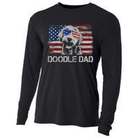 Doodle Dad Goldendoodle Dog American Flag 4th Of July Cooling Performance Long Sleeve Crew