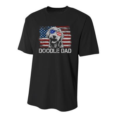 Doodle Dad Goldendoodle Dog American Flag 4th Of July Youth Performance Sprint T-Shirt