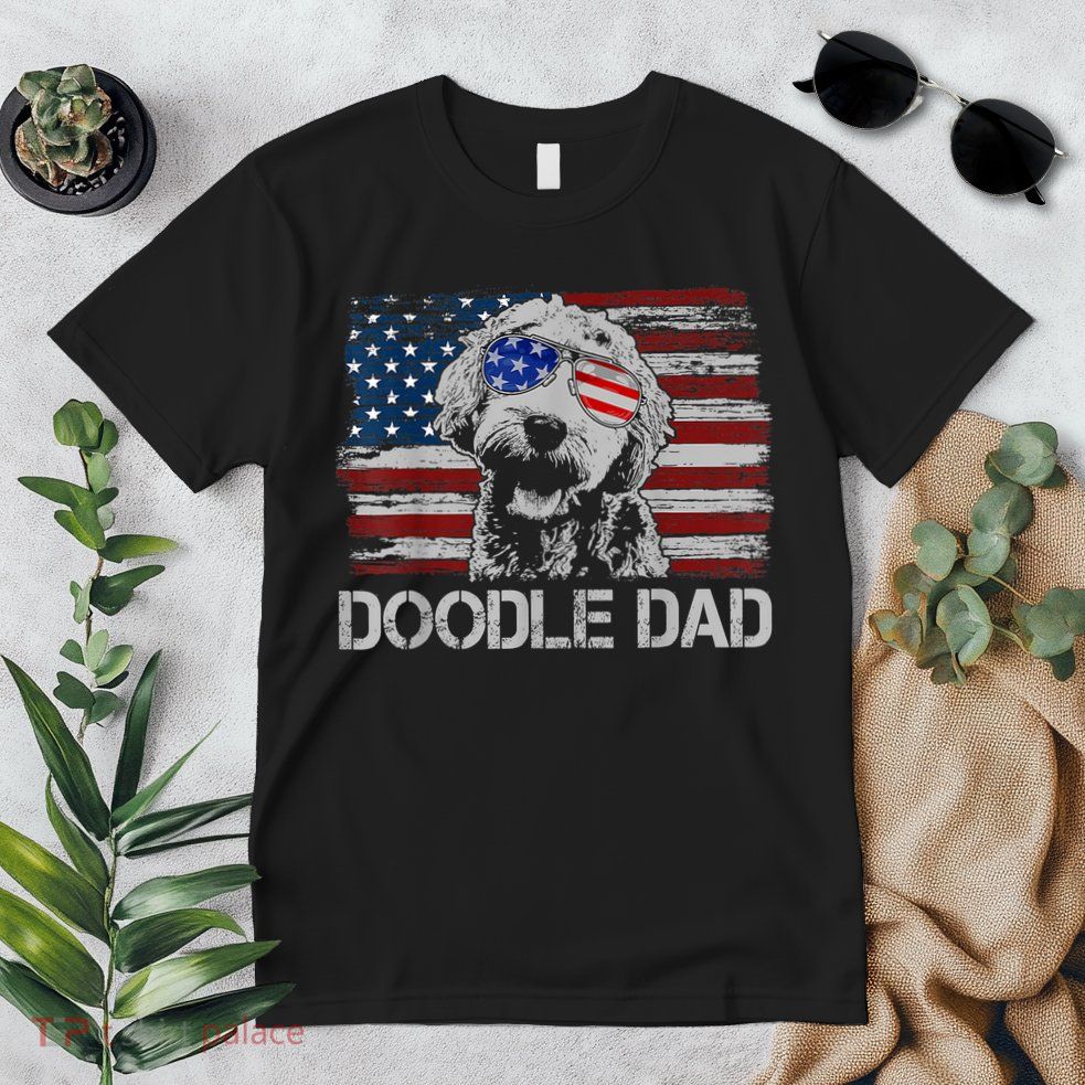 Doodle Dad Goldendoodle Dog American Flag 4th Of July Premium T-Shirt