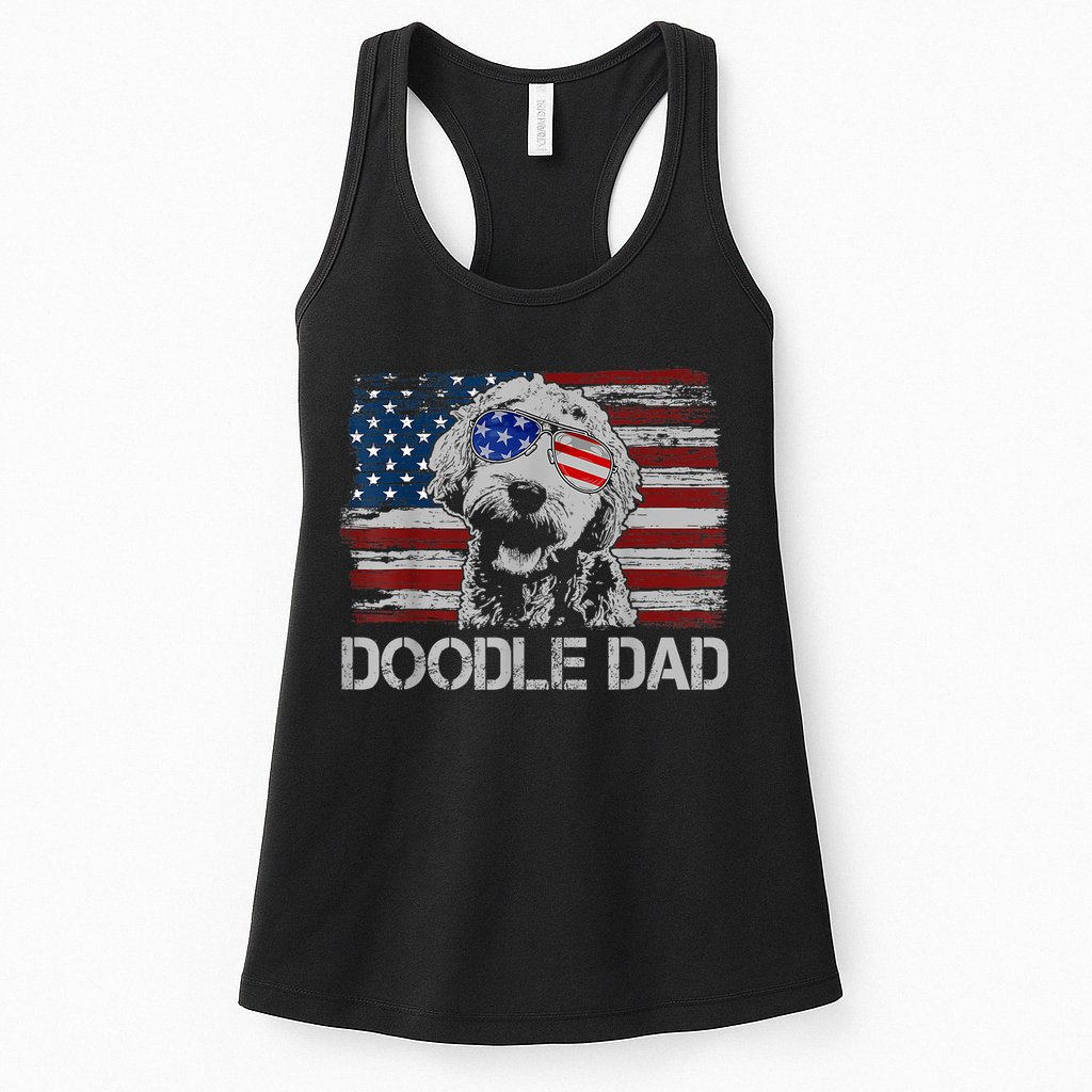 Doodle Dad Goldendoodle Dog American Flag 4th Of July Womens Tank Top