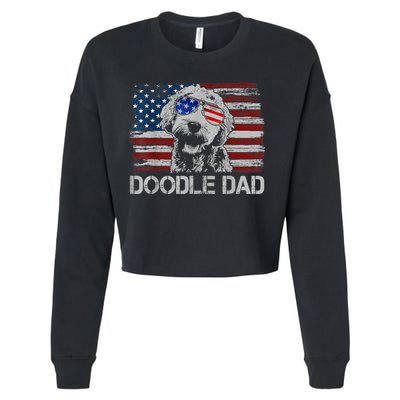 Doodle Dad Goldendoodle Dog American Flag 4th Of July Cropped Pullover Crew