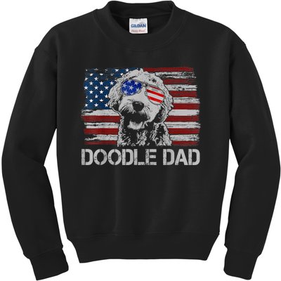 Doodle Dad Goldendoodle Dog American Flag 4th Of July Kids Sweatshirt