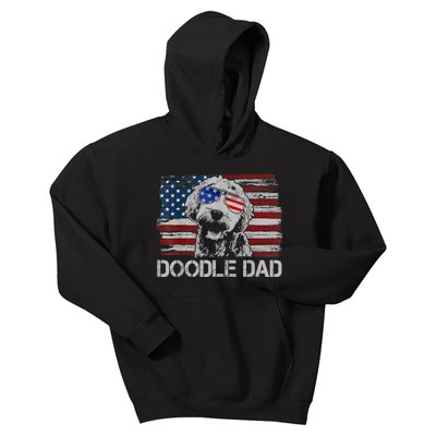 Doodle Dad Goldendoodle Dog American Flag 4th Of July Kids Hoodie