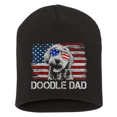 Doodle Dad Goldendoodle Dog American Flag 4th Of July Short Acrylic Beanie