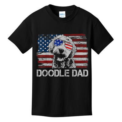 Doodle Dad Goldendoodle Dog American Flag 4th Of July Kids T-Shirt