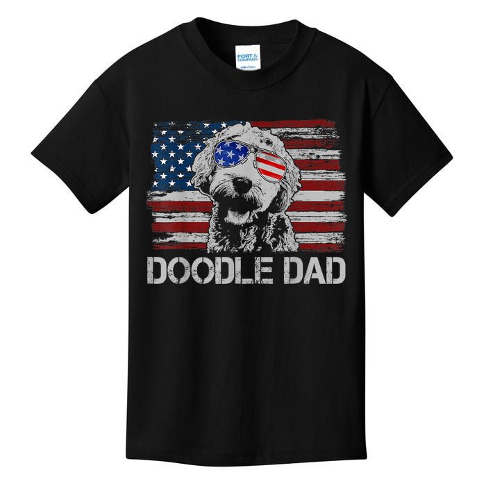 Doodle Dad Goldendoodle Dog American Flag 4th Of July Kids T-Shirt