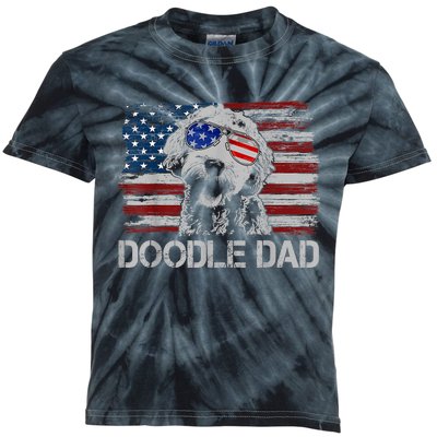 Doodle Dad Goldendoodle Dog American Flag 4th Of July Kids Tie-Dye T-Shirt