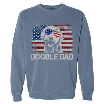 Doodle Dad Goldendoodle Dog American Flag 4th Of July Garment-Dyed Sweatshirt