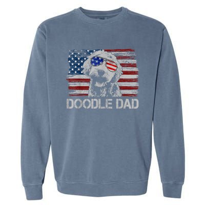 Doodle Dad Goldendoodle Dog American Flag 4th Of July Garment-Dyed Sweatshirt