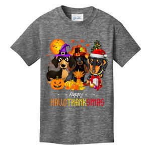 Dachshund Dog Halloween Merry Christmas Happy Hallothanksmas Kids T-Shirt