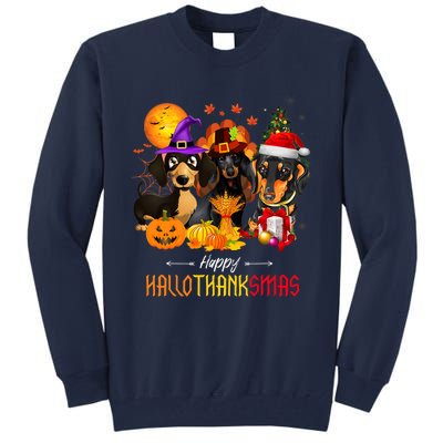 Dachshund Dog Halloween Merry Christmas Happy Hallothanksmas Tall Sweatshirt