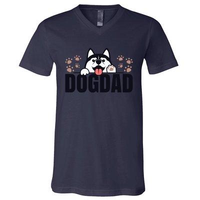 Dog Dad Husky Lovers For Men Huskies Funny Husky V-Neck T-Shirt