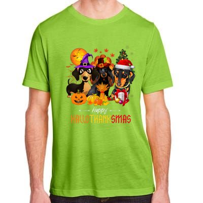 Dachshund Dog Halloween Merry Christmas Happy Hallothanksmas Adult ChromaSoft Performance T-Shirt