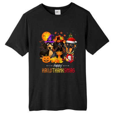 Dachshund Dog Halloween Merry Christmas Happy Hallothanksmas Tall Fusion ChromaSoft Performance T-Shirt