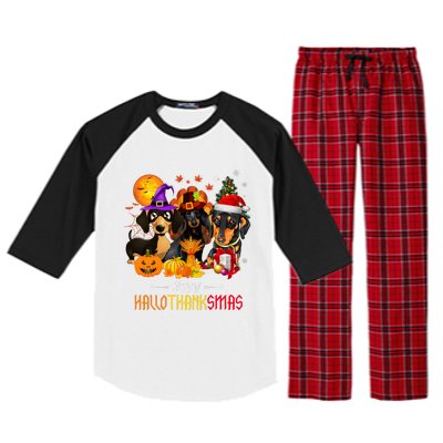 Dachshund Dog Halloween Merry Christmas Happy Hallothanksmas Raglan Sleeve Pajama Set