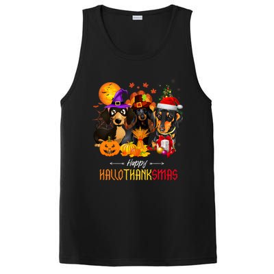 Dachshund Dog Halloween Merry Christmas Happy Hallothanksmas PosiCharge Competitor Tank