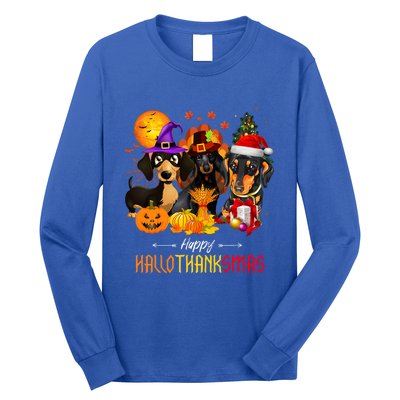 Dachshund Dog Halloween Merry Christmas Happy Hallothanksmas Long Sleeve Shirt