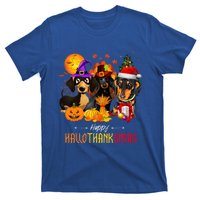 Dachshund Dog Halloween Merry Christmas Happy Hallothanksmas T-Shirt