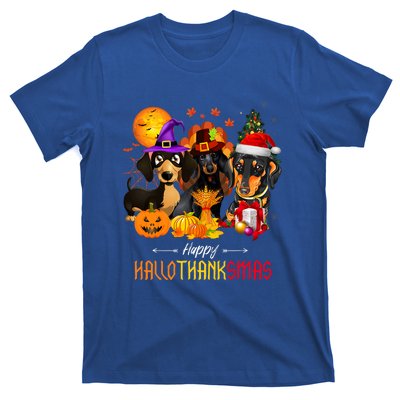 Dachshund Dog Halloween Merry Christmas Happy Hallothanksmas T-Shirt