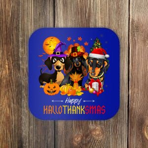 Dachshund Dog Halloween Merry Christmas Happy Hallothanksmas Coaster