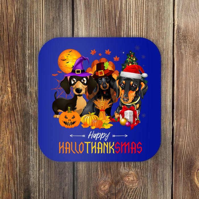 Dachshund Dog Halloween Merry Christmas Happy Hallothanksmas Coaster