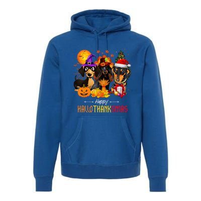 Dachshund Dog Halloween Merry Christmas Happy Hallothanksmas Premium Hoodie