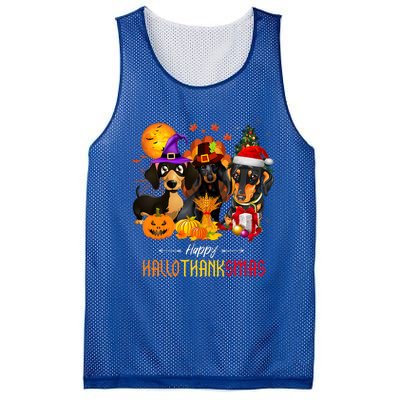 Dachshund Dog Halloween Merry Christmas Happy Hallothanksmas Mesh Reversible Basketball Jersey Tank