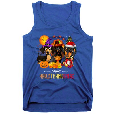 Dachshund Dog Halloween Merry Christmas Happy Hallothanksmas Tank Top