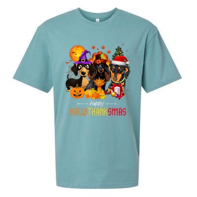 Dachshund Dog Halloween Merry Christmas Happy Hallothanksmas Sueded Cloud Jersey T-Shirt