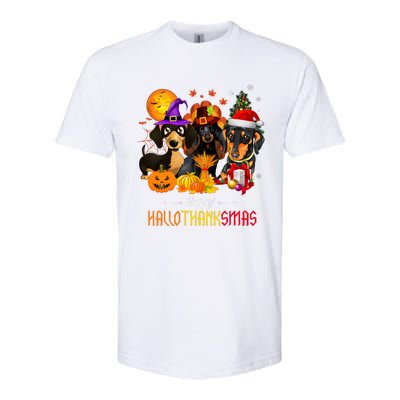 Dachshund Dog Halloween Merry Christmas Happy Hallothanksmas Softstyle CVC T-Shirt