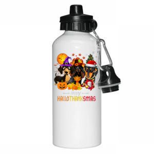 Dachshund Dog Halloween Merry Christmas Happy Hallothanksmas Aluminum Water Bottle