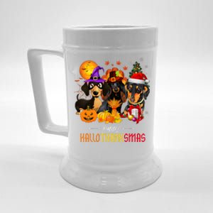 Dachshund Dog Halloween Merry Christmas Happy Hallothanksmas Beer Stein