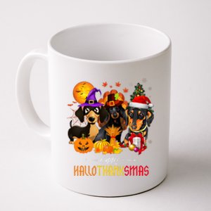 Dachshund Dog Halloween Merry Christmas Happy Hallothanksmas Coffee Mug