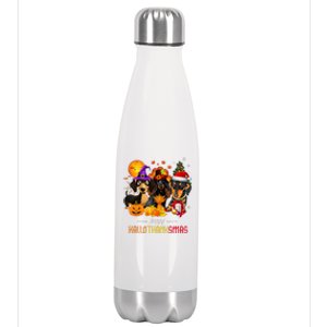 Dachshund Dog Halloween Merry Christmas Happy Hallothanksmas Stainless Steel Insulated Water Bottle