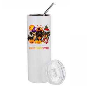 Dachshund Dog Halloween Merry Christmas Happy Hallothanksmas Stainless Steel Tumbler