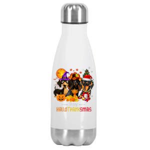 Dachshund Dog Halloween Merry Christmas Happy Hallothanksmas Stainless Steel Insulated Water Bottle