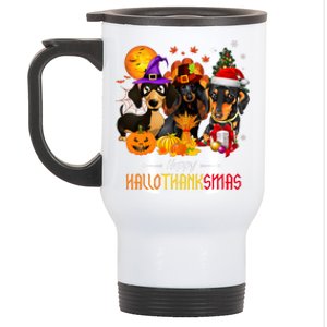 Dachshund Dog Halloween Merry Christmas Happy Hallothanksmas Stainless Steel Travel Mug