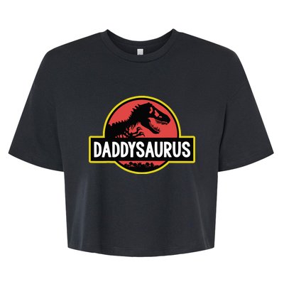 Daddysaurus Dad Husband Fathers Day Gift Matching Dinosaur Bella+Canvas Jersey Crop Tee