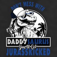 Daddysaurus Dad Husband Father's Day Gift Matching Dinosaur  7 Panel Mesh Trucker Snapback Hat