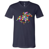 Derby Day Horse Lover Colorful Abstract V-Neck T-Shirt