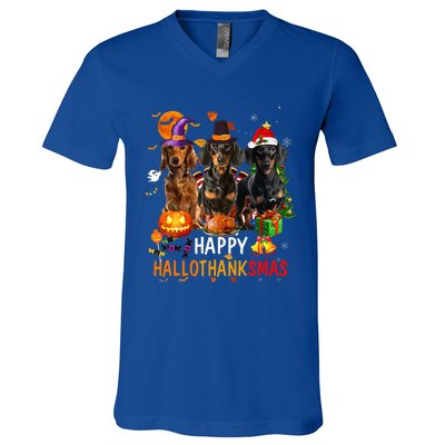 Dachshund Dog Holiday Festive Season Celebration V-Neck T-Shirt