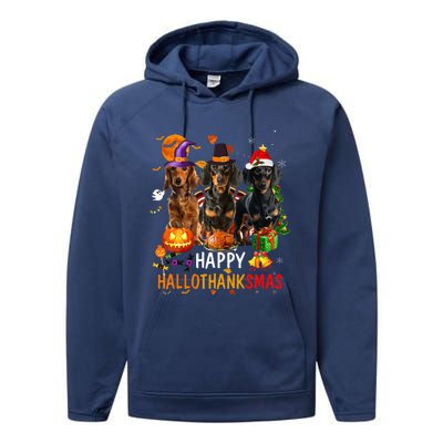 Dachshund Dog Holiday Festive Season Celebration Performance Fleece Hoodie