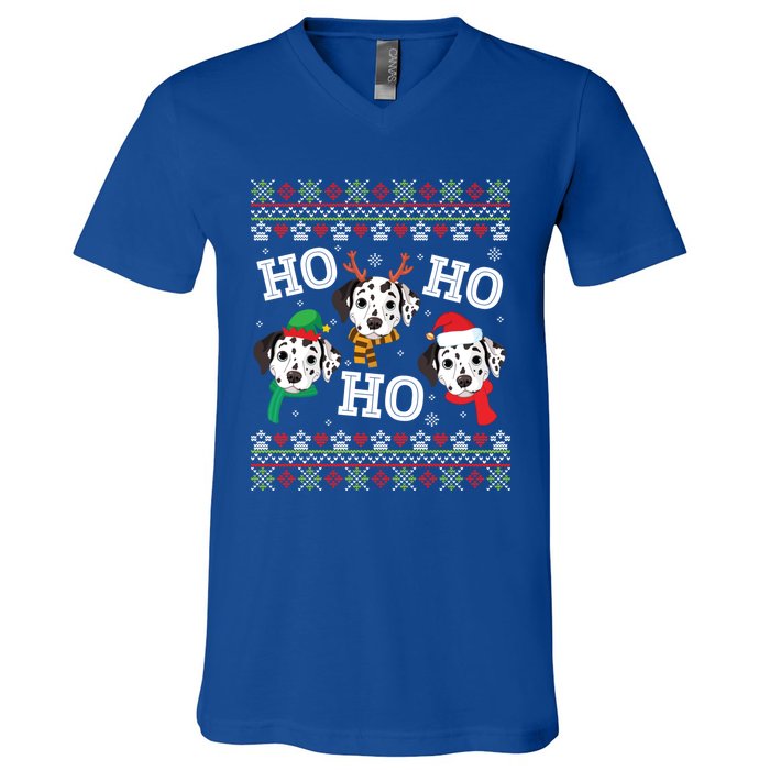 Dalmatian Dog Ho Ho Ho Merry Christmas Dad Mom Ugly Sweater Gift V-Neck T-Shirt