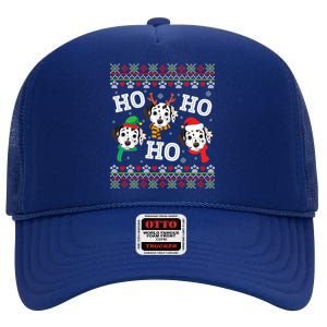 Dalmatian Dog Ho Ho Ho Merry Christmas Dad Mom Ugly Sweater Gift High Crown Mesh Back Trucker Hat