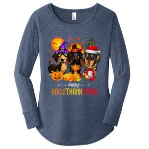 Dachshund Dog Halloween Merry Christmas Happy Hallothanksmas Cute Gift Women's Perfect Tri Tunic Long Sleeve Shirt