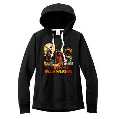 Dachshund Dog Halloween Thanksgiving Happy Hallothanksmas Gift Women's Fleece Hoodie